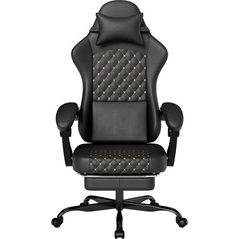 Sedia gaming ergonomica in pelle PVC nera con poggiapiedi HOMVRA (1/5)