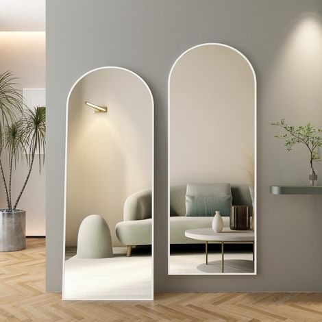 Boromal Ganzkörperspiegel Standspiegel 50x160cm Weiß, Groß Bogen Standspiegel Spiegel Weiß Wandspiegel Ankleidespiegel, Bodenspiegel für Schlafzimmer, Wohnzimmer, Flur und Ankleidezimmer (1/5)