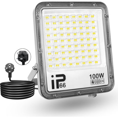 Lumière LED Extérieur 100W, 1000LM, Blanc Froid 6500K, Projecteur LED Sécurité IP65 Étanche, Lumière de Travail LED pour Porte d'Entrée, Entrepôt, Parking, Cour, Rue avec Prise (1 Pièce) (1/5)