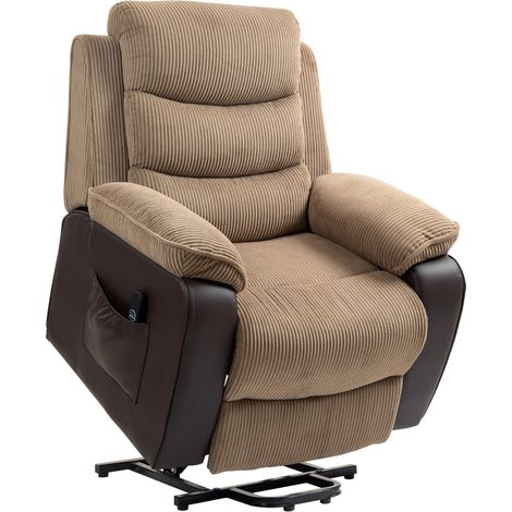 Power Lift Recliner Chair for Elderly, Patchwork Design Oversized Electric Riser and Recliner Armchair for Living Room with Remote Control, USB Port and 2 Side Pockets, Brown
