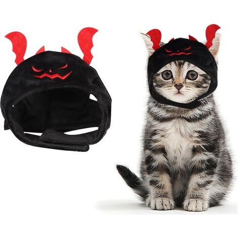 Costume de diable d'Halloween pour chat et chien - Chapeau de diable pour animal domestique - Chapeau de diable réglable pour fête d (1/5)