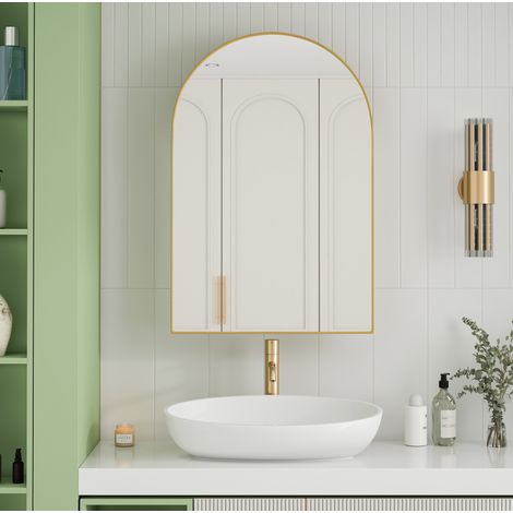 Arched Badezimmerschrank mit Spiegel, goldfarben, 91 x 61 x 12 cm HAVRYA (1/5)