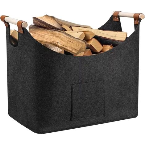 45 x 32 x 40cm Panier à Bois de Chauffage, Panier en Bois Feutré, Panier Rangement avec Poignée en Bois, Panier Pliable en Feutre, pour Bois, Journaux (1/5)