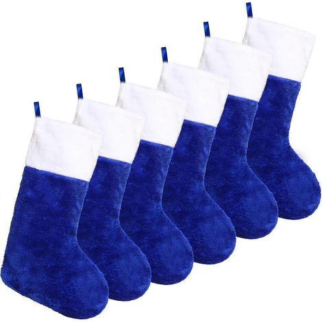 Lot de 6 bas de Noël, bas de Noël bleus en peluche de 45 cm à suspendre. (1/5)