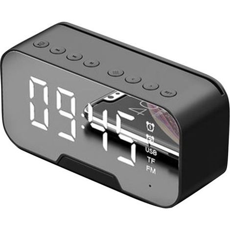 Radio-réveil numérique, radio FM avec haut-parleur Bluetooth, double alarme, grand écran LED, lecteur de musique, support - Noir (1/5)