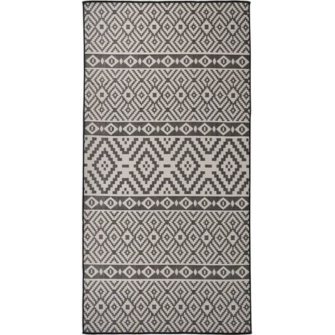 Outdoor-Teppich Flachgewebe 100x200 cm Schwarz Gestreift (1/5)