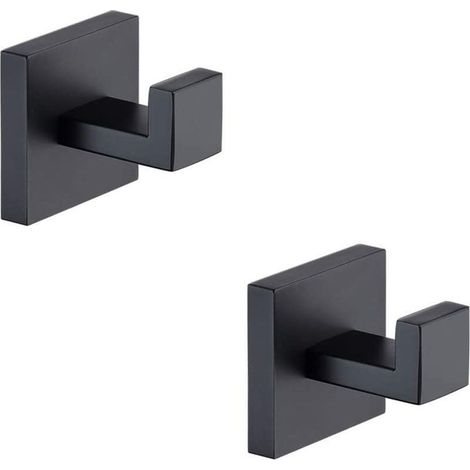 Crochets de salle de bain, crochets porte-serviettes, noir mat, lot de 2 crochets en acier inoxydable (1/5)