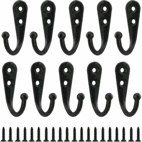 Ulisem10pcs Rétro Crochet de Manteau Métal Noir Patère Murale à Visser Individuelle Patère Porte Manteau Vintage Murale pour Peignoir Maison Etagères Tiroirs Casiers Salle de Bain avec 20 Vis (1/4)