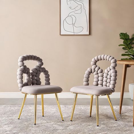 2 Fauteuils de Salle à Manger en Velours Gris avec Dossier (1/5)