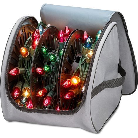 Premium Christmas Light Storage Bag – Tear-Resistant 600D PVC Material with Handles – with 3 Rolls to Store Up to 375 Feet of Mini Christmas Tree Lights – Gray (1/5)