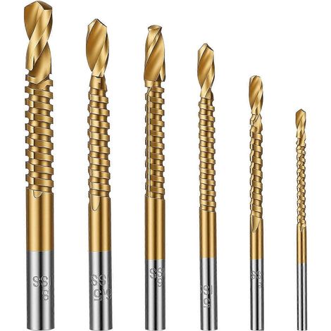 Coffret 6 forets titane HSS hélicoïdaux 3/4/5/6/6,5/8 mm coupe latérale dentelée pour métaux durs, acier, alliages et construction (1/5)