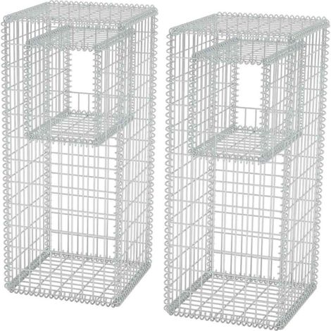 Lot de 2 Jardinière, Pot de Fleurs d'extérieur, Poteau de panier gabion Acier 50x50x120 cm OIB1280E (1/5)
