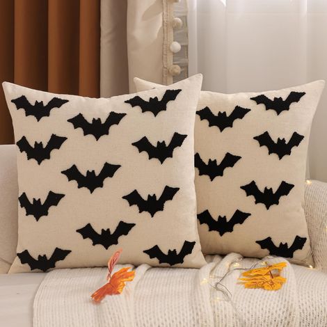 (2 Stück) Housse de Coussin Halloween 45 x 45 cm Taiy d'oreiller Chauve Souris de Tufté de Lin pour Canapé Salon Jardin Maison Extérieur Halloween (1/4)