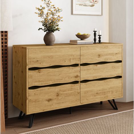 CHICFURN Credenza 120x40x75,5 cm effetto legno, 6 cassetti, mobile soggiorno (1/5)