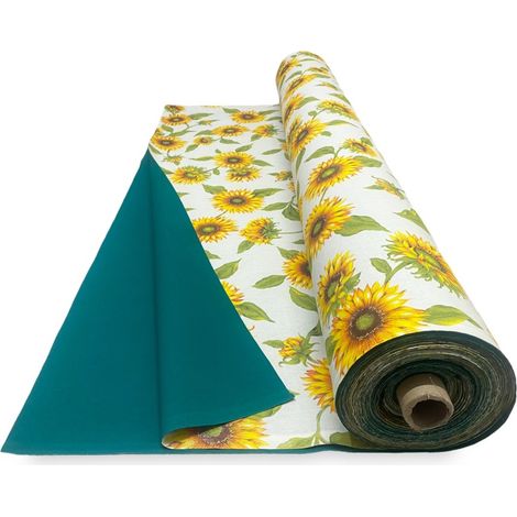 TESSUTO tenda SOLE STAMPATO con GIRASOLI e VERDE UNITO da un Lato da esterno GIARDINO balcone A METRO altezza cm. 300
