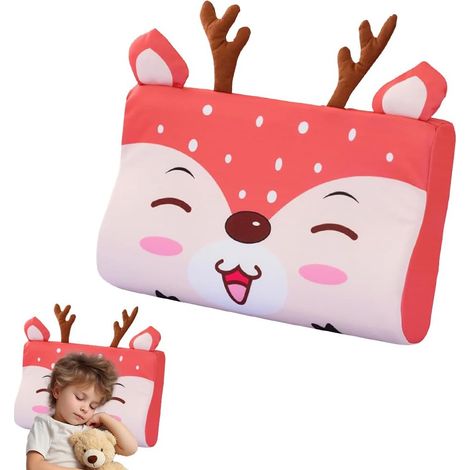 Coussin Schlummerkids, 45 x 27 x 6 cm, Coussin Calmly pour enfants, Oreiller respirant pour lit enfant, Oreiller unique à motifs animaux avec taie d'oreiller, Oreiller pour des rêves doux (A) (1/5)