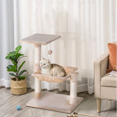 Árbol rascador para gatos 50x36x70 cm, con hamaca y plataforma, sisal y felpa beige (1/5)