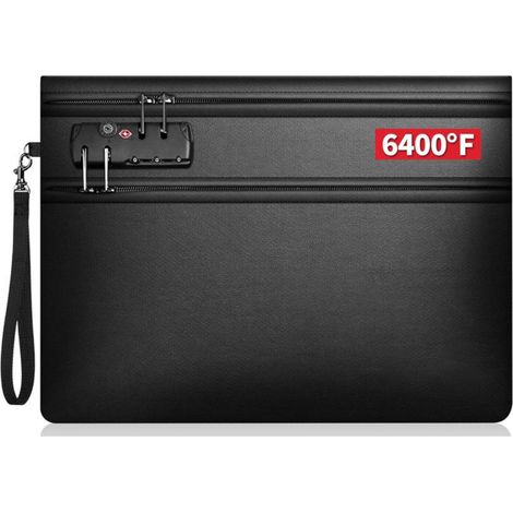 Documentos Caja Ignífuga - 12 Capas Aislamiento - Resistente a 3000 °C - Impermeable - Doble Compartimento con Cierre de Cremallera - Negro (1/5)