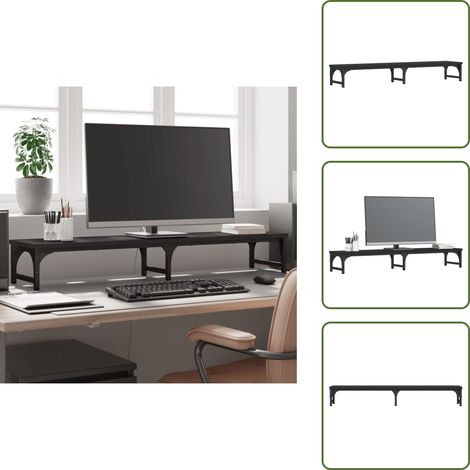 The Living Store Support de moniteur noir 105x23x15,5 cm bois d'ingénierie - Support Ordinateur - Support Écran - Bureau Ergonomique - Meuble Informatique - Rangement Pc