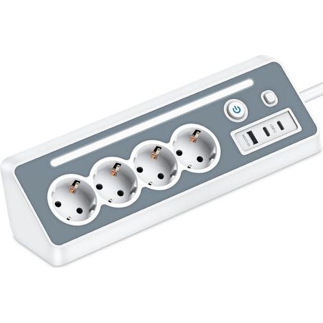 Prise d'angle, prise de courant à quatre trous avec port USB et deux ports Type-C, indicateur LED, câble de 1,5 mètre (1/5)