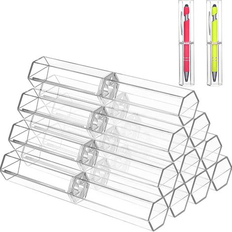 Lot de 10 boîtes à stylos hexagonales en acrylique transparent pour stylos à bille ou crayons (1/5)