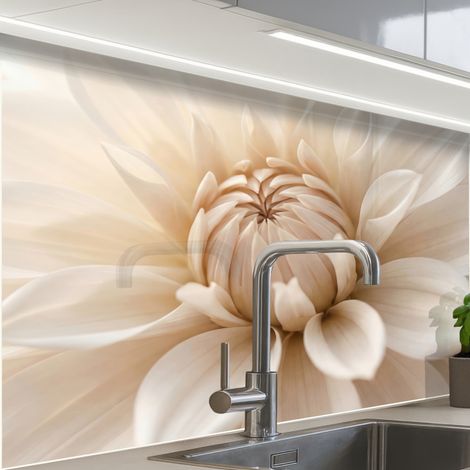 REVETEMENT MURAL DE CUISINE, CRÉDENCE DE CUISINE Fleur - Dahlia - Blanc 80x60 (1/5)