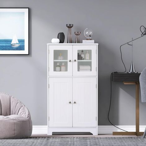 Freestanding storage cabinet, storage unit, wooden bathroom cabinet with drawers and doors, tall white cabinet with adjustable shelf for home office (carabiner) (1/5)