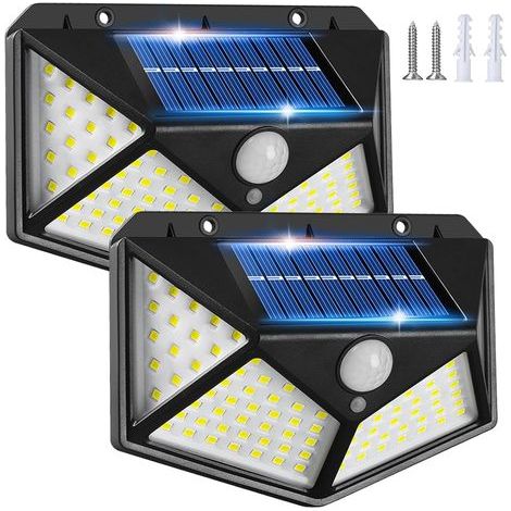Lampe Solaire Exterieur Détecteur Mouvement, 3 Modes 270° Eclairage Lumiere Sécurité sans Fil IP65 Etanche Spot Mural Applique pour Jardin, 【2 Pack】100 LED Lumiere Solaire Extérieur Garage (1/5)
