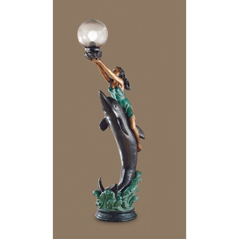 BRONZE Statua bronzo donna e delfino con sfera fum attacco E27 (1/2)