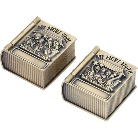 Robustes Metallkästchen für Babyzähne, exquisit poliert, graviertes Design, Erinnerungsbox für Babys (1/5)