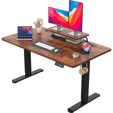 Bureau Assis Debout électrique avec Panneau de Commande Intelligent Contrôle de la mémoire à 2 Vitesses Système Anti-Collision Gestionnaire de câbles Coin de Table réglable en Hauteur (1/5)