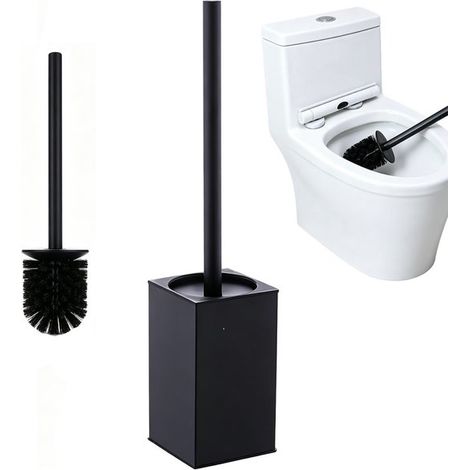 Brosse WC carrée - Brosse WC en acier inoxydable - Brosse WC avec support - Base en acier inoxydable 304 - Long manche - 39 cm x 8 cm - Noire - Pour un nettoyage complet de la salle de bain - Gain de (1/5)
