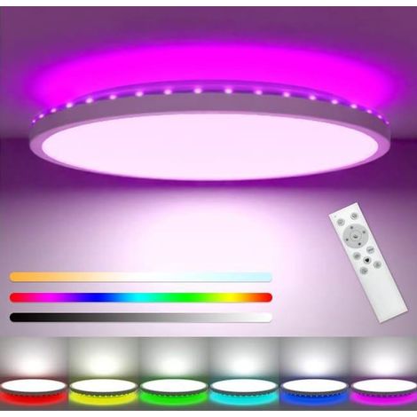 Plafonnier LED 30 cm à intensité variable, 24 W, 3 200 lm, éclairage de salle de bain avec télécommande, changement de couleur RVB (SKU produit : 96813625 SKU Offre : mkh25.7.22-23) (1/5)