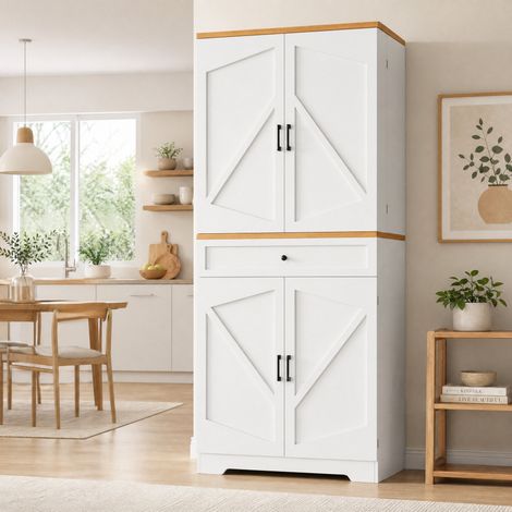 MEUBLIV Hoher Küchenschrank weiß 80x40x180 cm – Stauraum mit Schubladen (1/5)