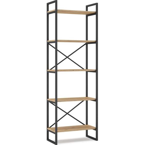 Estantería 5 estantes modelo-Amelia-58 acabado roble/negro, 175cm(alto) 58cm(ancho) 30cm(largo). (1/4)