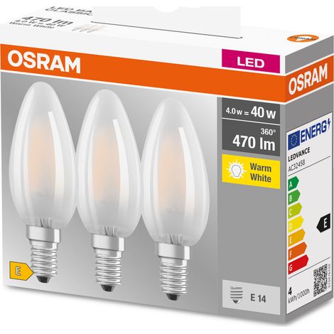 CAJA 3 BOMBILLAS LED VELA E14 4W LUZ CALIDA OSRAM (1/4)