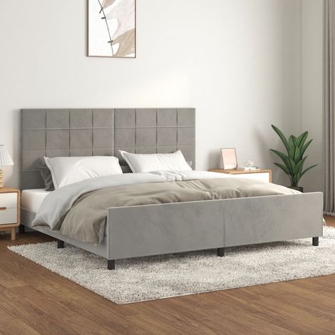 Lit adulte Contemporain Cadre de lit avec tête de lit Gris clair 200x200 cm Velours 65755 (1/5)