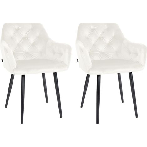 Juego de 2 sillas de comedor cómodas y de diseño en terciopelo crema y metal negro 100001626 (1/5)
