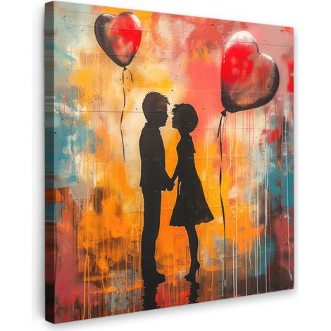 TABLEAU SUR TOILE Street art - Amour - Graffiti - Art - Banksy Tableau Chambre Adulte 90x90 cm