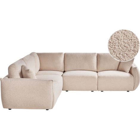 Right Hand Corner Sofa Beige Boucle 5 Seater Modular Sectional Couch with Cushions Modern Living Room MESNALI (1/5)