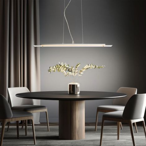 Pendellampe Pendelleuchte Hängelampe Hängeleuchte Esszimmerlampe Esstischlampe, Glas satiniert silber, 1x LED 24W 1280Lm warmweiß, LxBxH 70x7x120cm