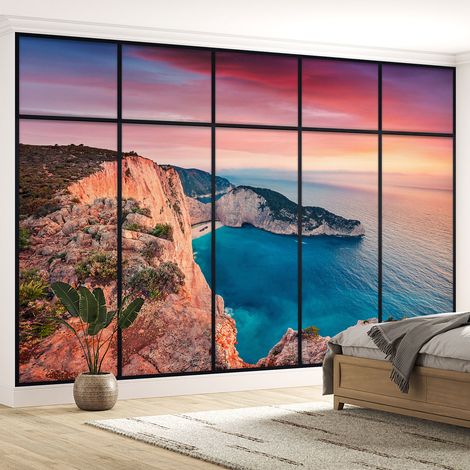 Papier peint panoramique Trompe l'oeil Verrière - Vue mer - 195 cm x 123 cm (1/5)