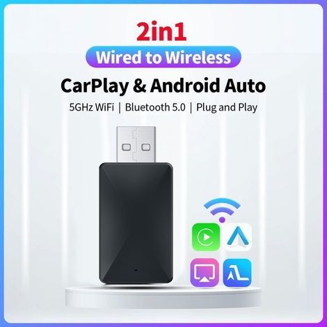 2-in-1 Wireless-Adapter CarPlay Android Auto Mini Box Bluetooth 5.0 Adapter 5,8 GHz WiFi Dongle für Toyota Audi Mazda Kia Benz (1/4)