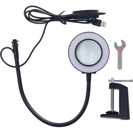 Lampoupe LED USB avec pince de fixation, verre grossissant 11 niveaux d'intensité réglable pour soudure électronique. (1/5)