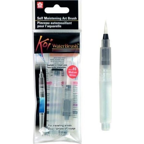 Pinceau à eau Sakura waterbrush pointe medium n°6 - Idéal pour les encres diluées à l'eau (1/5)