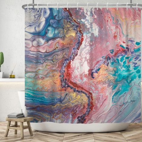 152x183cm Ensemble de Rideaux de Douche en marbre Rose Bleu Ombre Rideaux de Douche de Luxe Abstrait Moderne Salle de Bain Art Rideau Rideau de Baignoire étanche (1/5)