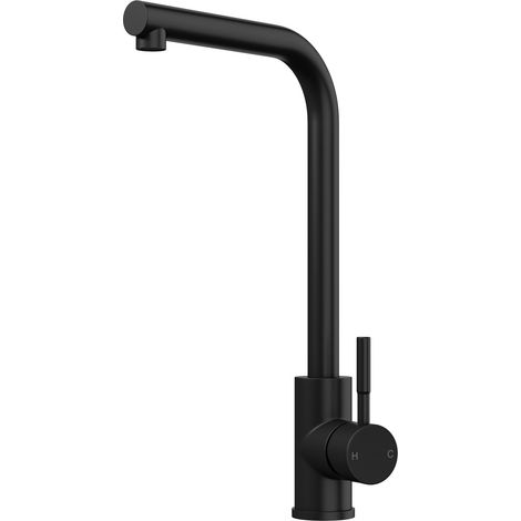 Modern L-Neck Single Lever Kitchen Sink Mixer Tap - Top Fix Installation, 347 x 90 x 245mm, Black Finish