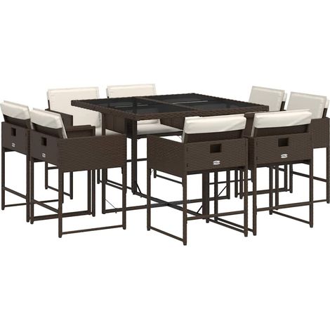 Maison Exclusive - 9-tlg. Garten-Essgruppe mit Kissen Braun Poly