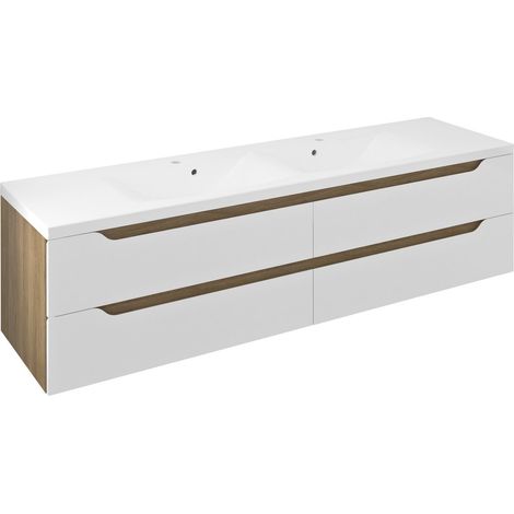 WAVE Meuble sous-vasque double 179,7x50x47,8cm, blanc/chêne cuneo