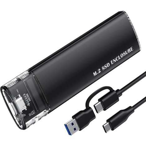 Boîtier SSD M.2 NVMe SATA USB-C 10Gbps, USB 3.1 Gen 2 Sans Outil, Adaptateur SSD Externe Portable Noir (1/5)